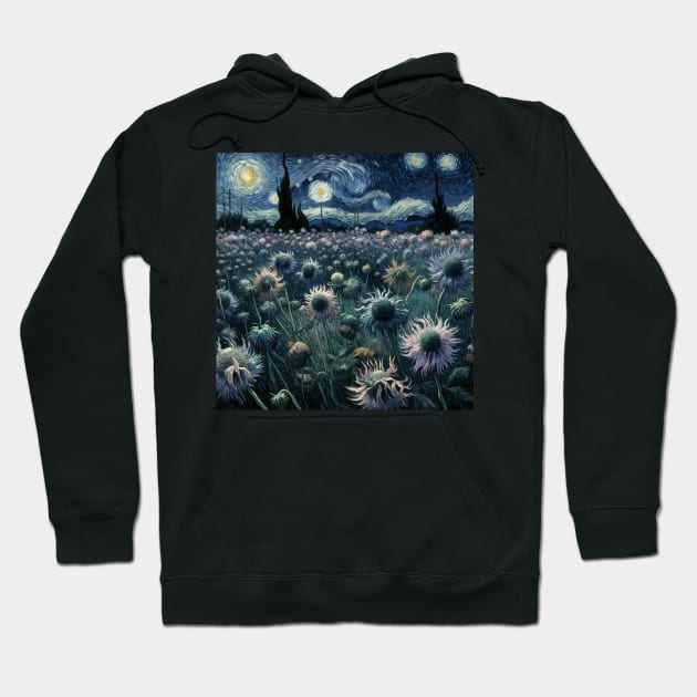 Enchanted Flower Garden Night: Centaurea Starry Floral Hoodie by Edd Paint Something